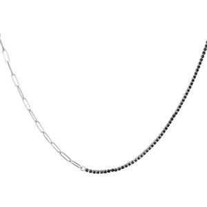Necklace- ketting- zircon and chain- Zwart- Zilver -Stainless Steel- Yehwang-Moederdag cadeautje - cadeau voor haar - mama