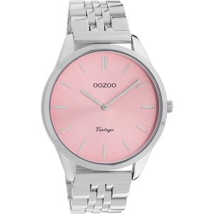 OOZOO Timepieces - Zilverkleurige horloge met zilverkleurige roestvrijstalen armband - C9982