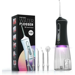 JTF UV Function F100 Water flosser Zwart- Waterflosser draadloos - 5 opzetstukken - Monddouche