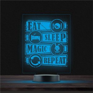 Led Lamp Met Gravering - RGB 7 Kleuren - Eat Sleep Magic Repeat