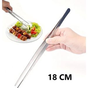 Rechte Keukenpincet I Serveertang I Vleespincet I Antislip Grip I RVS I 18 Cm