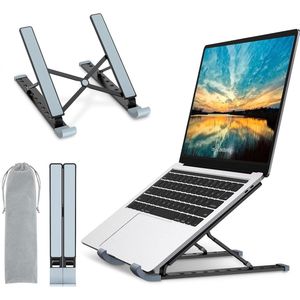 Aluminum Portable Laptop Cooling Desk Holder - Adjustable Notebook Riser Mount - Ventilated Computer Stand for MacBook Pro Air iPad - 15.6” Laptops