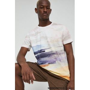 Heren / Mannen korte mouw T-shirt | Wit | Paars | Geel | Paint Print | - Maat XL