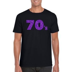 Zwart 70s t-shirt met paarse glitters heren - 70s/80s/disco M