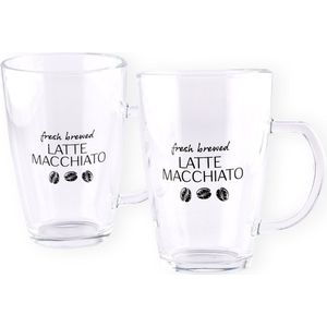 Latte Macchiato Set | 2 x 300ml Koffieglazen en Longdrinklepels | 4-Delig Servies - Transparant Glas | Magnetronbestendig