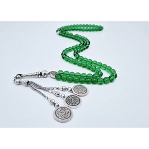 Handgemaakte tesbih natuursteen ""Groene kwartz"" 99 kralen met metaal tassel ""Qustantinia"" - Een mooi cadeau-idee