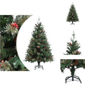 vidaXL Kerstboom met takken - 120 cm - PVC/PE/staal - groen - 238 PVC uiteinden - 43 PE uiteinden - 15 kleine dennenappels - 15 grote dennenappels - 30 rode bessen - scharnierende constructie - Decoratieve kerstboom