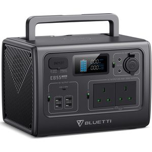 BLUETTI EB55 Portable Powerstation-Powerbank, 537Wh LiFePO4-Batterijback-up met 2 700W AC-Uitgangen (1400W piek), 100W Type-C, Zonnegenerator voor Buiten Kamperen, Off-grid, Black-out (UK VERSIE STEKKER)