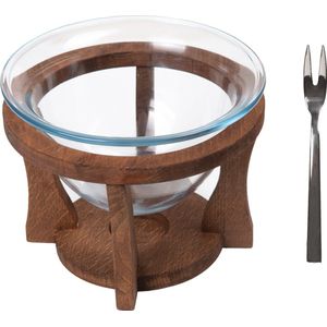 Joy Kitchen houten fondueset inclusief vorkjes - set voor twee | fonduepan | duurzame fondue set | fonduevorken | fondue brander waxinelichtje | fondueset tafel | keuken | Kerstdiner | Kerst cadeau voor hem en haar | Donker bruin