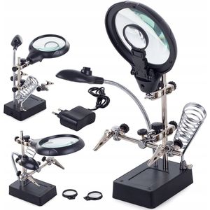 Luxe Derde Hand | 2 klemmen | 90mm-2,5 mm Vergrootglas | LED Verlichting | Met adapter | 3e Helping Hand Met Soldeerbout Houder