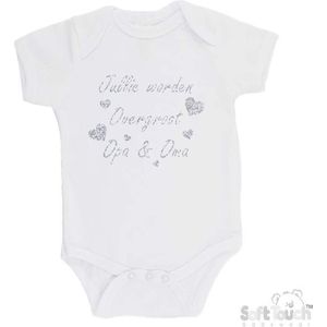 100% katoenen Romper ""Jullie worden overgroot opa & oma"" Unisex Katoen Wit/Zilver GLITTER Maat 56/62 Zwangerschap aankondigen - Bekendmaking zwangerschap - Zwangerschapsaankondiging