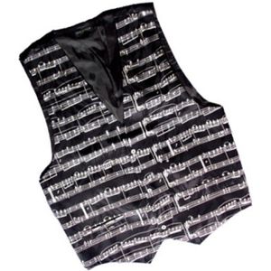 Music Gifts - Zijden Vest - Zwart - Muziekmotief