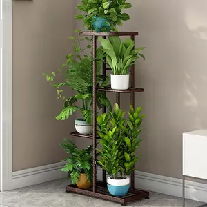 GIANTEX 7-niveau Plantenrek Van Dennenhout – Bloemenstandaard Meerdere Verdiepingen – 120 X 25 X 120 Cm – Voor Binnen En Buiten – Donkerbruin, Eenvoudig Te Monteren