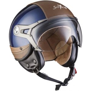 SOXON Urban Scooterhelm - XL - Jethelm met vizier - Motorhelm voor volwassenen - Geschikt voor Vespa, Scooter, Brommer, Motor en Snorfiets - Blauw