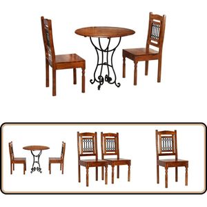 vidaXL 3-delige Bistroset massief acaciahout Eetkamerstoel - Acacia Meubels - Houten Eettafel - Bistroset - Salontafel