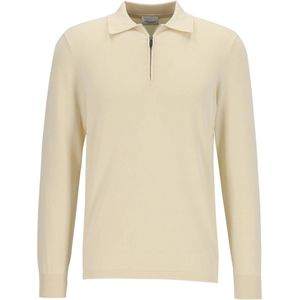 Profuomo heren trui lyocellmengsel, slim fit gebreide polo lange mouw, off white