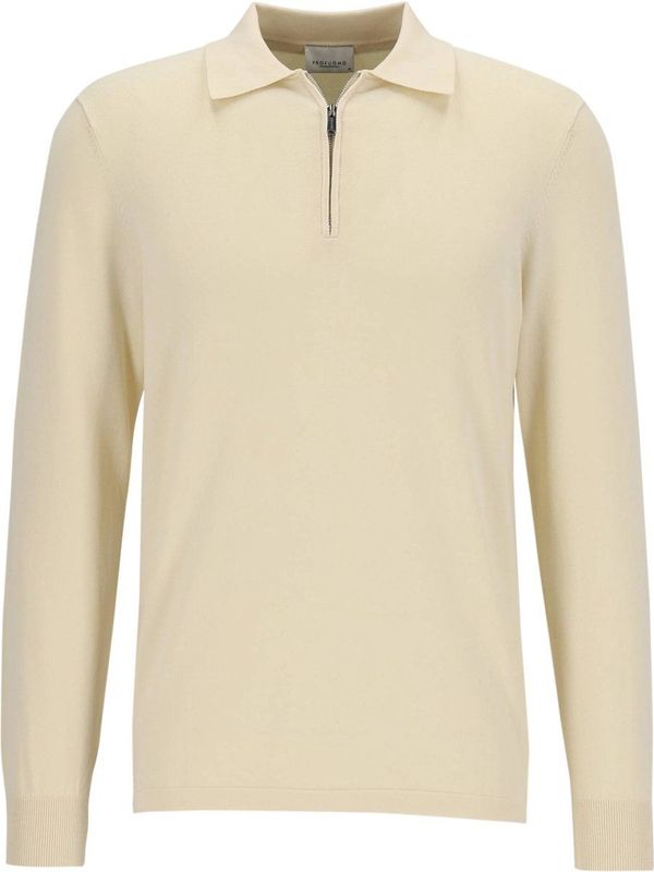Profuomo heren trui lyocellmengsel, slim fit gebreide polo lange mouw, off white