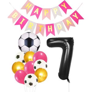 Cijfer Ballon 7 | Snoes Champions Voetbal Plus - Ballonnen Pakket | Roze en Zwart