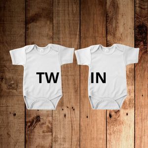 Rompers Tweeling Set ""TWIN"" - Zwart - 100% Katoen - Origineel Kraamcadeau - maat 56 - korte mouw