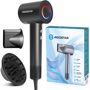 Aigostar Föhn met Diffuser - 110.000RPM - High Speed Haardroger - Reisfohn - Haardroger Krullen - 1600W - Zwart
