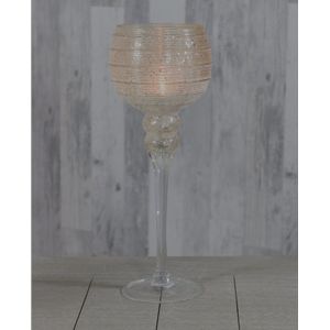 Gestreept/glitter glas windlicht Champagne