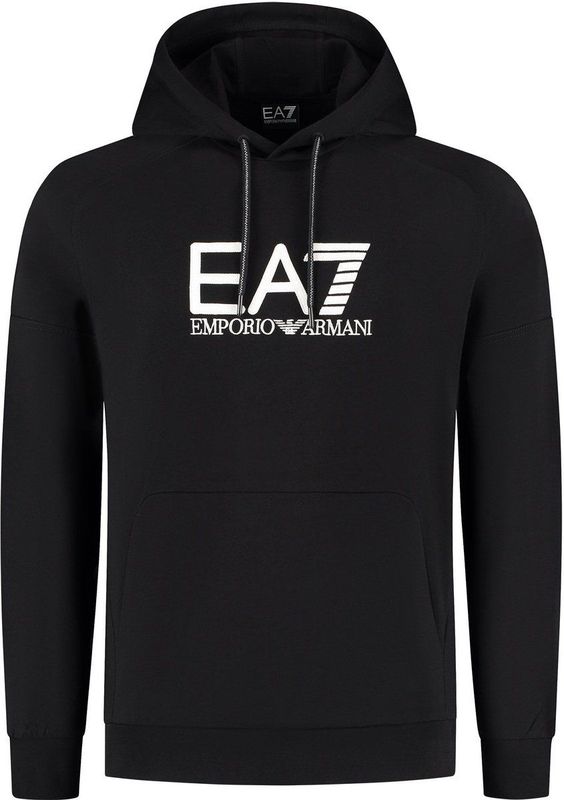 Emporio Armani - EA7 - Hoodie - Zwart - Katoen - Logo Embroidered Drawstring