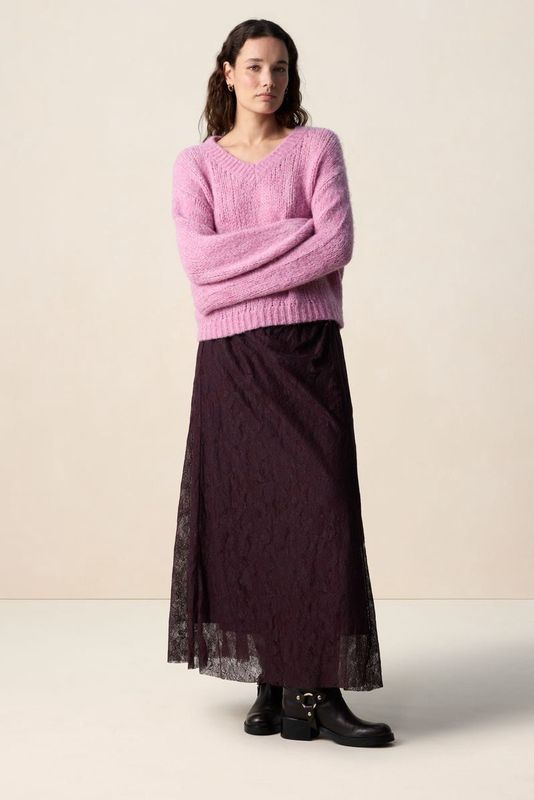 Sissy-Boy - Kanten Maxi Rok - Paarse - Hoge Taille - Lange Lengte