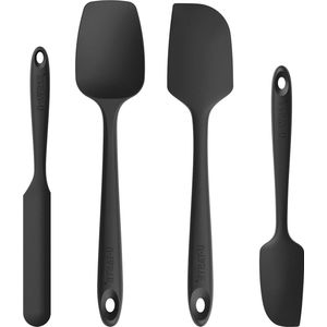 Hittebestendige siliconen spatelset - flexibel 315 ℃ siliconenrubber - hoge temperatuur keuken koken - mengen bakschraper set van 4 (zwart)