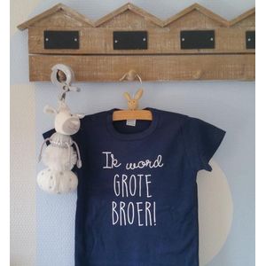 Shirt Ik word grote broer big brother | korte mouw | donkerblauw | maat 80 zwangerschap aankondiging bekendmaking baby