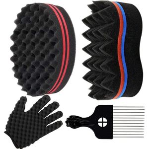 Allecto plus - Twist Haarsponsen voor krullend haar, 2 stuks met afrokam en sponshandschoenen
