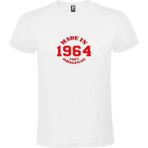 Wit T-Shirt met “Made in 1964 / 100% Original “ Afbeelding Rood Size XXXL