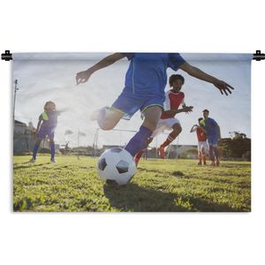 Wandkleed Voetbal - Jongen voetbalt Wandkleed katoen 90x60 cm - Wandtapijt met foto