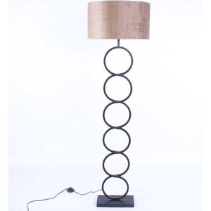 Zwarte vloerlamp met bronzen kap | Velours | 1 lichts | bruin / brons | metaal / stof | kap Ø 45 cm | staande lamp / vloerlamp | modern / sfeervol design