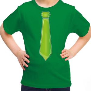 Bellatio Decorations Verkleed t-shirt voor kinderen - stropdas - groen - meisje- carnaval/themafeest 164/176
