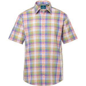 Boston Park - Heren - Boston Park geruit linnenmix overhemd korte mouw kentkraag - Duifblauw - Maat 3XL