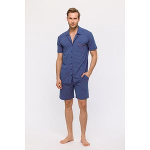 Woody doorknoop pyjama heren - marineblauw - gestreept - 241-11-MSH-Z/936 - maat XL