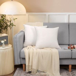 Set van 2 corduroy kussenslopen, decoratieve kussenhoezen, corduroy, sierkussensloop, zacht corduroy, effen kussen met ritssluiting, voor slaapkamer, bank, 50 x 50 cm, wit