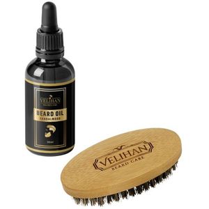 Velihan Beardcare - Baardverzorging Duo Pack - Baardolie Sandalwood 30ml - Baardborstel- Baardverzorging set - Cadeau voor hem - Baardverzorging - Baard olie - Cadeau voor vriend - Baardgroei - Perfecte cadeau voor man - Geschenkset mannen