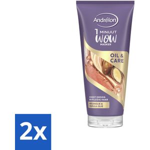 2 x Andrélon - Oil & Care - Haarmasker - 180 ml - Haar Masker - Droog Haar - Pluizig Haar - Haarmasker Arganolie - Haarmasker Marulaolie