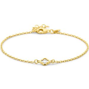 Zilver Verguld (Geel) Armband Klavertje Zirkonia 17 + 2 Cm 3 Micron 2103586
