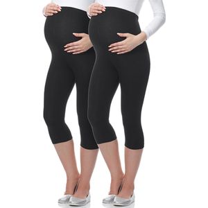 Be Mammy - BE-Leggings-03-2P - Zwangerschapsleggings - Zwart - Capri - 2-Pack
