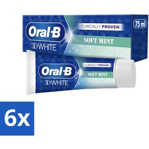 Oral-B - 3D White Soft Mint - Tandpasta - Whitening - Zachte Munt - 75 ml - Voordeelverpakking - 6 stuks