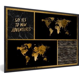 Fotolijst incl. Poster - Wereldkaart - - Spreuken - Goud - 120x80 cm - Posterlijst