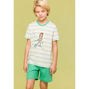 Woody pyjama jongens/heren - groen gestreept - leeuw - 241-10-PSS-S/910 - maat 152