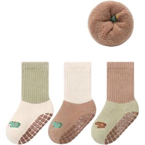 3 paar - Baby- en kinderwintersokken - dikke, warme antislipsokken -L-Groen