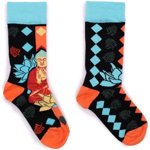 Hop Hare - Bamboe sokken - Vrolijke sokken - Grappige sokken - Unisex - Boeddha - Lotus - Blauw 41-46
