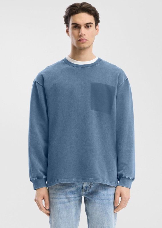 QS - Sweatshirt - Duifblauw - Effen - Lange Mouw