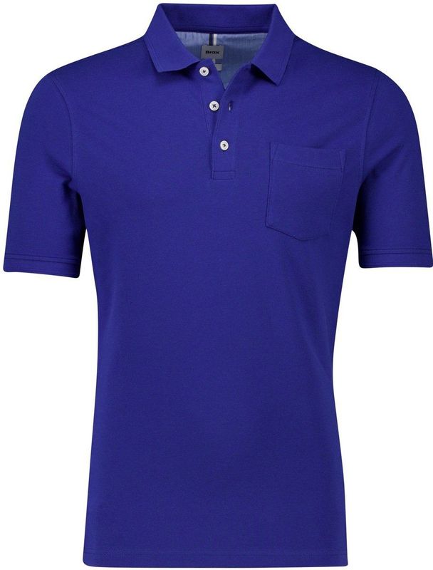 Brax - Poloshirt - Blauw - Normale Fit - Katoen met Borstzak