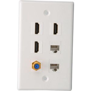 Muurplaat 6 Poorten HD Netwerk - TV Signaal, F Head, CAT6 Keystone Jack - Thuis .