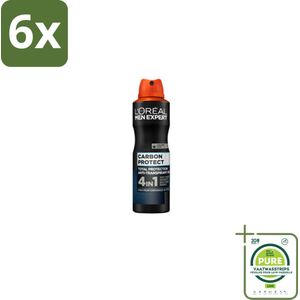 L'Oréal Men Expert Carbon Protect 5-in-1 - Deodorant - 150 ml - Voordeelverpakking - 6 stuks - L'Oréal deodorant - Deodorant spray